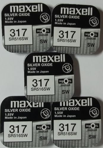 Maxell Sr516sw 317 Lot de 5 piles oxyde d'argent fabriquées au Japon par Maxell