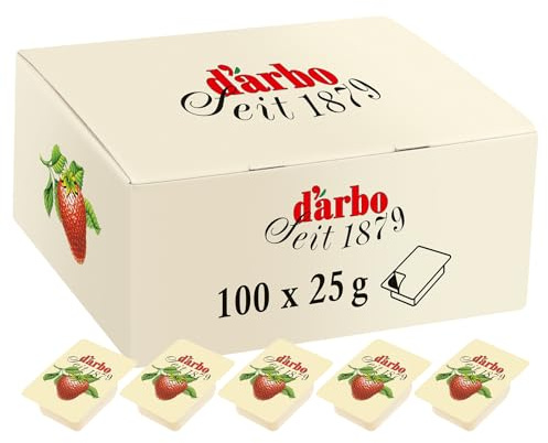 Darbo, Crema di Fragole da Spalmare, Marmellata Monoporzione con Frutta di Alta Qualità, Ideale per Colazione e Buffet, Formato Convenienza, Confezione da 100 Confetture da 25 g