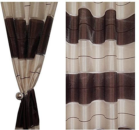 FKL DESIGN Home Deco Gardine Ösen- Vorhang - Halbtransparent Ösenvorhänge - Schlafzimmer Wohnzimmer Kinderzimmer - Vorhänge - Weich Fallende Gardinen- 2er Set 145x245 cm - Streifen Graubraun, AGV V3
