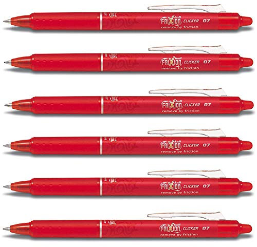 Pilot Frixion Clicker rot mit löschbarer Kugelschreiber, feine Spitze, 0,7 mm Spitze 0,35 mm Strichbreite Blrt-Fr7 (6 Stück)
