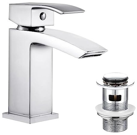 HAPILIFE Mitigeur Robinet Chrom¨¦ Lavabo + Bonde de lavabo pour Salle de Bain et Cuisine