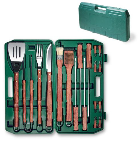 PICNIC TIME 18-Piece BBQ Grill Set, Outdoor BBQ Accessories with Case, Grilling Accessories for Barbecue, Grill Set with Easy Carry Molded Plastic Case, BBQ Tools (Green)