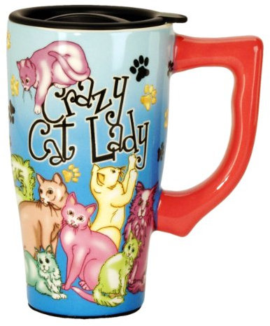 Spoontiques Crazy Cat Lady Travel Mug, Multi Colored