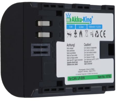 Akku-King Akku kompatibel mit Canon LP-E6 - Li-Ion 1650mAh - für EOS 5D Mark II, 5D Mark III, 5D Mark IV, 5DS, 5DS R, 6D, 7D, 7D Mark II, 60D, 60Da, 70D, 80D