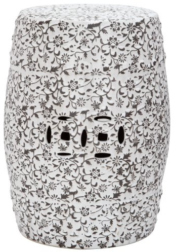Safavieh Flower and Vine Ceramic Decorative Garden Stool, White and Charcoal