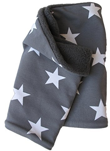 Wollhuhn Mädchen/Damen/Jungen Warmer Schlupfschal/Halstuch Innen Fleece Gefüttert Viele Motive Winter Übergangszeiten (Sterne Grau/Weiß)