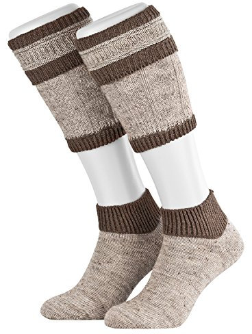 Piarini Nussmeliert Braun 2 teilig Loferl Trachtenstrümpfe Trachtensocken Wadenwärmer Herren Zopfmuster Gr. 43 44