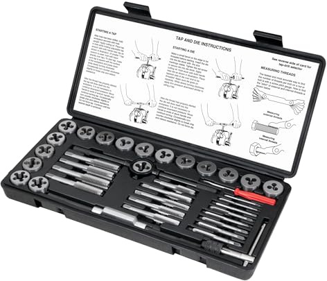 Performance Tool W4002DB 40-Piece Metric Tap and Die Set | Automotive and shop threading and rethreading tool kit. NC, NF and NPT sizes. Includes storage case