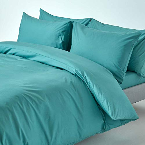 HOMESCAPES Teal Pure Egyptian Cotton Duvet Cover Set Double 200 TC 400 Thread Count Equivalent 2 Pillowcases Included Quilt Cover Bedding Set
