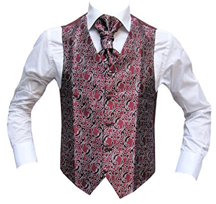 MMUGA Hochzeitswesten Set mit Plastron Paisley Bordeaux 66