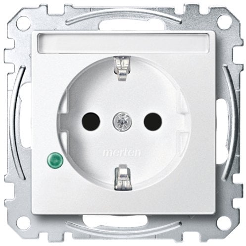 Merten MEG2305-0419 SCHUKO-Steckdose mit Übersp.schutz und Schriftf., BRS, StK, polarweiß, System M