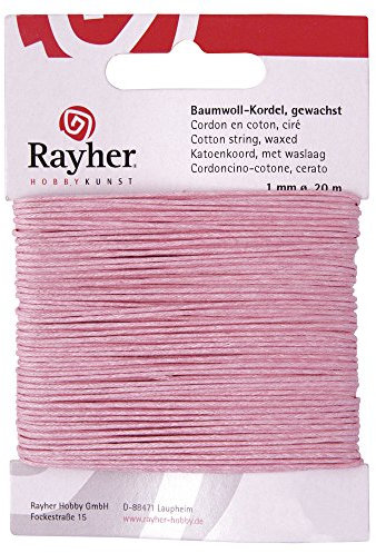 Rayher 5169116 Baumwollkordel, gewachst, 1mm, SB-Karte 20 m, rosé