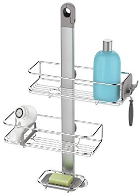simplehuman BT1098 Medium Adjustable Shower Caddy, Hanging Bathroom Shelf Storage Organiser, Suction Cups, No Drilling, Rustproof, Adjustable Shelves, Storage Hooks, Quick-Dry Soap Dish