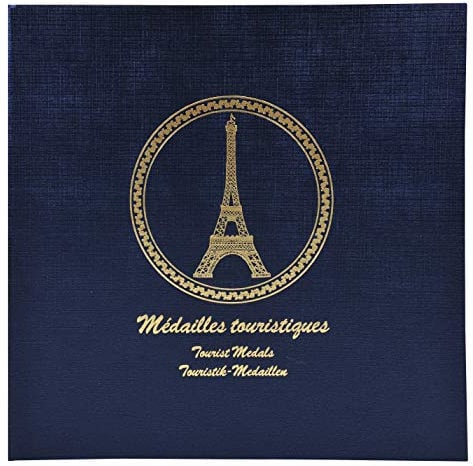 Exacompta - Réf. 96114E - 1 classeur de collection pour 100 médailles touristiques ou jetons souvenirs + 5 feuillets plastiques 20 cases + 5 intercalaires - Format 24,5x25cm - coloris bleu marine