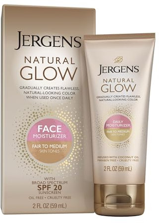 Jergens Natural Glow Ölfreie tägliche Feuchtigkeitscreme für Gesicht mit breitem Spektrum LSF 20, faire bis mittlere Hauttöne, 57 ml