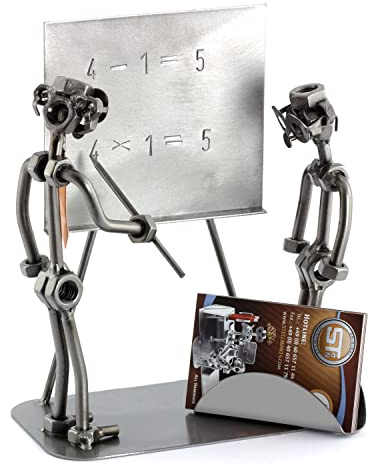 Steelman24 Schraubenmännchen Lehrer mit Schüler mit Kartenhalter | Made in Germany,Handarbeit,Geschenkidee,Stahlfigur,Metallfigur,Metallmännchen