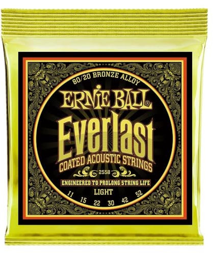Ernie Ball Everlast Light Coated 80/20 Bronze Akustik-Gitarrensaiten, Stärke 11-52