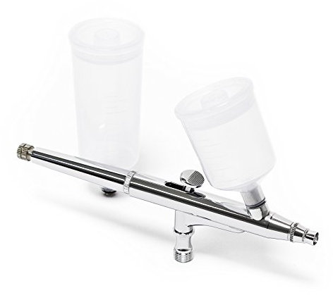 Wiltec Airbrush Pistole Typ 131 mit Double Action Funktion, Düse Ø 0,3 mm, 2 Farbbecher, Adapter für Modellbau, Nailart usw.