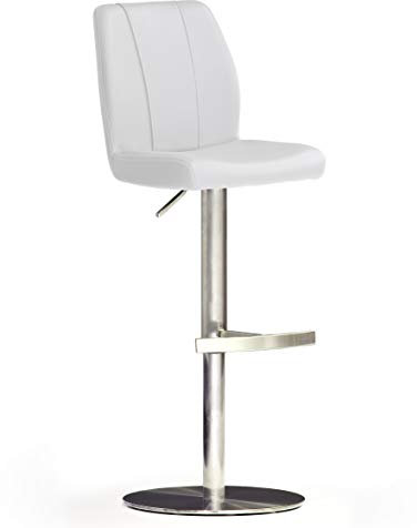 Robas Lund Barhocker Weiß mit Lehne Barstuhl drehbar 360 Grad, Hocker höhenverstellbar, PU NA.OMI