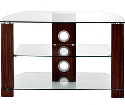TTAP GROUP Walnut Legs Clear Glass Stand for TV Upto 52-Inch