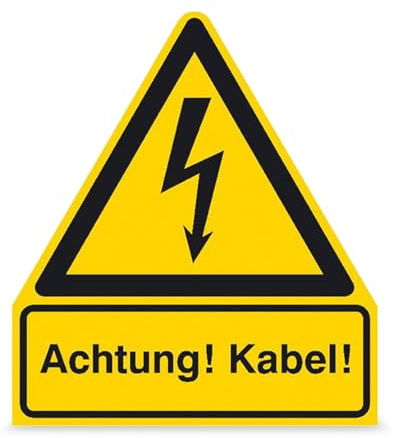 Betriebsausstattung24 Warn-Kombischild Achtung! Kabel! - Aluminium, geprägt - 21,0 x 23,8 cm - Symbol und Text Schild W012 Warnung vor elektrischer Spannung