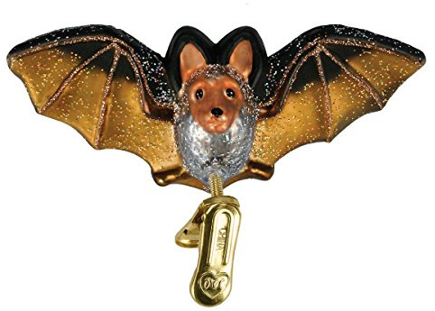 Old World Christmas Clip-On Bat Glass Blown Ornament for Christmas Tree, Handcrafted Holiday Decoration, Halloween Collection