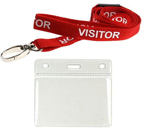 Customcard ltd® Red Visitor Lanyards Metal Clip & Plastic ID Card Pocket Pack of 10 Visitor Lanyards