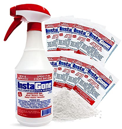 INSTAGONE Stain Remover - 8 REFILL Pack + 24oz Spray Bottle - Just Add Water - Indoor/Outdoor Ceiling, Wall, Bathroom, Roof, PVC Fence, Patio Furniture & More