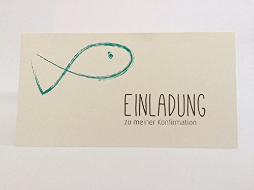 Hochwertige Einladungskarten zur Konfirmation aus Naturpapier 5 Stück Fisch „Einladung zur Konfirmation“ mit Innentext DIN lang C6