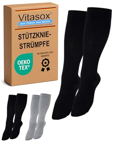 Vitasox Stützstrümpfe für Damen & Herren, 1 | 2 | 4 | 6 Paar, Stützkniestrümpfe aus Baumwolle mit Kompression für Flug, Reise, Büro und Auto, Thrombose Socken gegen geschwollene Beine