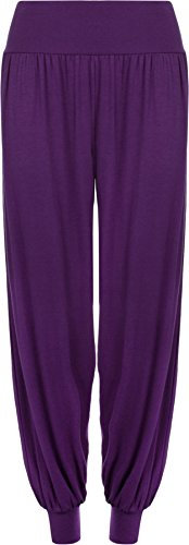 Ladies Plus Size Harem Trousers Womens Full Leggings Stretch Pants - Purple 20/22