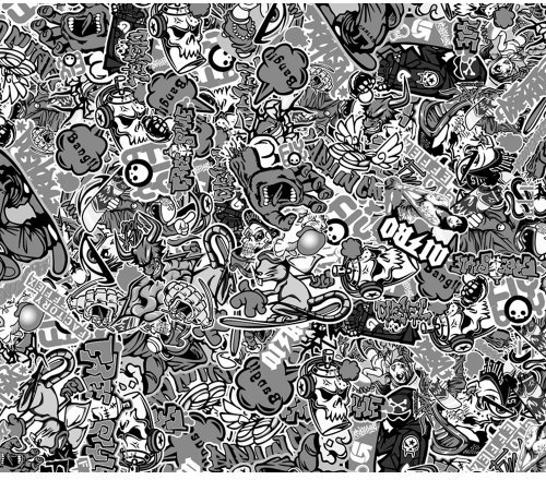 AUTO-STYLE Stickerbomb Folie - Graffiti design 1 - schwarz/weiß - Rolle 60x200cm - Selbstklekend