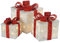 WeRChristmas Gift Box Silhouette with 35 Warm White LED Lights and Tinsel Christmas Decoration - White, Set of 3