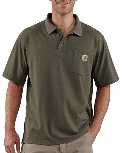 Carhartt Polo A Manica Corta Con Taschino, Vestibilità Ampia, Media Pesantezza, Uomo, Verde (Muschio), XS