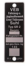 Typenschild SR2 (Rahmenplakette aus Aluminium)