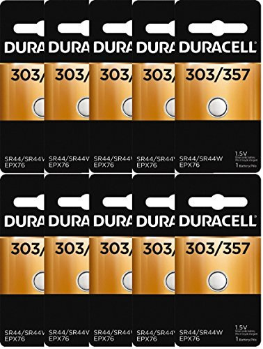 Duracell 357 303 A76 PX76 SR44W/SW LR44 AG13 Lot de 10 piles à oxyde d'argent