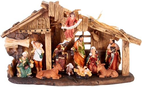 BRUBAKER Weihnachten Urlaub Dekoration Real Life Krippe stabil mit 11 Kunstharz Figuren Krippe (revidierte Paket) Designed in Germany