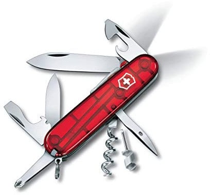 Victorinox Spartan Lite Couteau de Poche Suisse, Léger, Multitool, 15 Fonctions, Grand Lame, Tire Bouchon, Led, Rouge Transparent