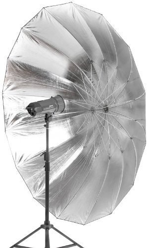 Quenox Parabol-Reflektor (Studioschirm, Para-Reflexschirm, Parabolschirm) für Studioblitz 215 cm silber/schwarz