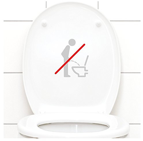 Grandora WC Deckel Sticker - Bitte im Sitzen pinkeln Schild I hellgrau 11 x 12 cm I Piktogramm WC Bad Badezimmer Toilette Klodeckel Aufkleber W733