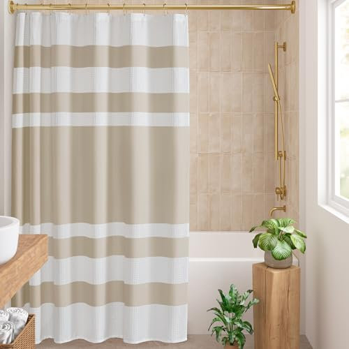 Madison Park Spa Waffel-Duschvorhang, Stoff mit 3M Scotchgard Feuchtigkeitsmanagement, Moderne Heimdekoration, Standard 182,9 x 182,9 cm, Taupe