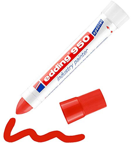 edding 950 Industrie Pastenmarker - rot - 1 Stift - Rundspitze 10 mm - Marker zum Beschriften von Metall, Stein, Holz - raue oder nasse Oberflächen - permanent, wasserfest