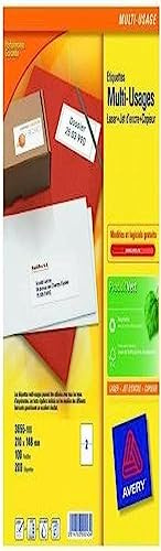 AVERY Boite de 200 étiquettes blanches multi usages 210x148mm ? pour laser. jet d'encre et copieur