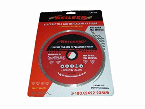 Neilsen CT2369 Diamond Disc 180mm - Wet Cutting | Max Speed 80m/s | 8500rpm | Size 180x2.2x5x22.23mm | Suitable for CT3097 | Ideal for Electric Tile Cutting Machines