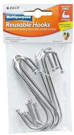 Pack 6 Large Chrome S Hooks With Ball Ends