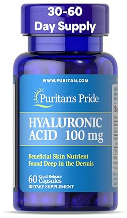 Puritans Pride Hyaluronic Acid 100mg, Dietary Supplement for Skin Hydration, 60 Rapid Release Capsules