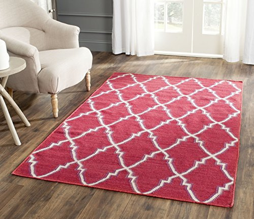 SAFAVIEH Zeitgenössische Teppich für Wohnzimmer, Esszimmer, Schlafzimmer - Dhurrie Collection, Kurzer Flor, Rot und Elfenbein, 183 X 274 cm