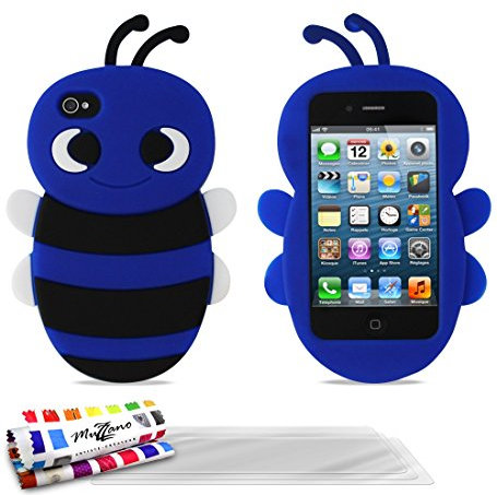 MUZZANO Original Bee Flexible Case for Apple iPhone 4S with Ultra-Clear Screen Protectors - Dark Blue