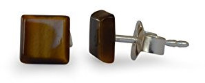Tigerauge Edelstein Ohrstecker 6x6 mm aus 925 Silber, quadratisch