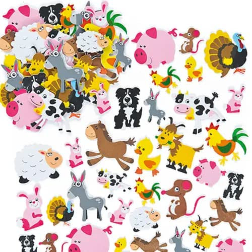 Baker Ross EV3104 Ross Moosgummi-Aufkleber Tiere auf dem Bauernhof für Kinder Karten und Bastelprojekten (96 Stück), Sortiert